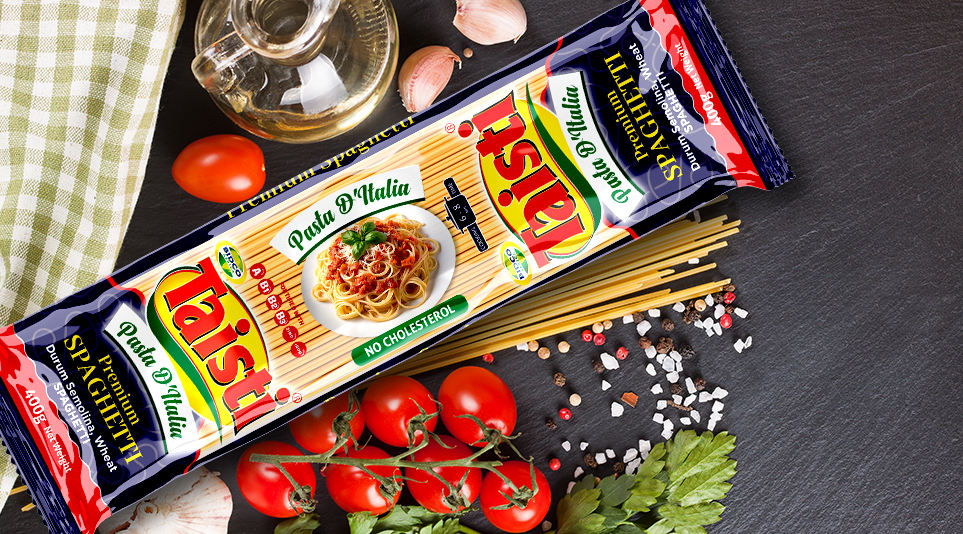 Taisti spaghetti pack with tomatoes, garlic, and olive oil